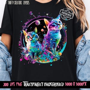 geanimeerde kattenkleuring, hartelijke katten kleurrijke kattentekening, shirt kattenkleuring, gekleurd kattenshirt, gekleurde kattenafbeelding, schattige kat png, dtf png