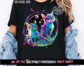 80s Neon Cat PNG, Colorful Graphic, DTF Print