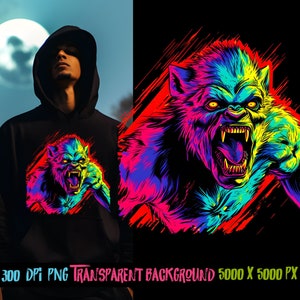 Weerwolf-png voor kleurrijk png-ontwerp.  Png voor shirt, sublimatieontwerpen voor urban design en streetwear