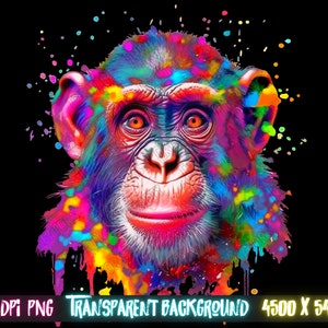 Colorful Monkey splattered paint png instant download perfect for tshirt designs, sublimation designs and DTF designs- Thrifty Creators