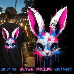 Splattered Hare Bunny png design for t-shirt designs, Dtf designs and sublimation - Thrifty Creators Original Design 2.9.2024
