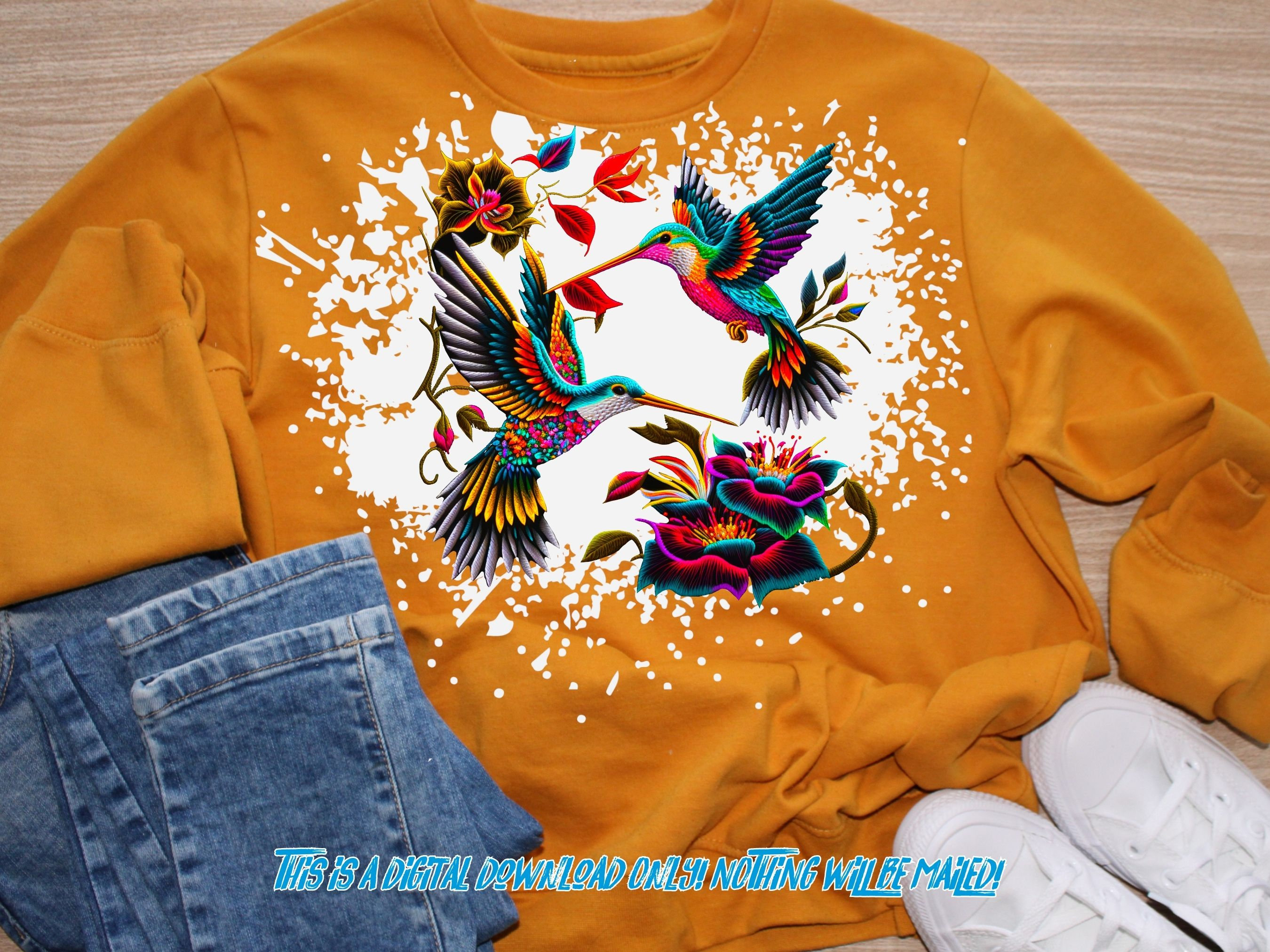 CPGN STUDIO☆Humming Kettle Embroidery Crop T-shirt 刺繍 Embroidery Effect Hummingbird Dtf Designs for Shirt