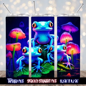 Três sapinhos em uma almofada de lírio, modelo de design de sublimação para copo infantil de 20 onças, embalagens para copos infantis, download instantâneo PNG