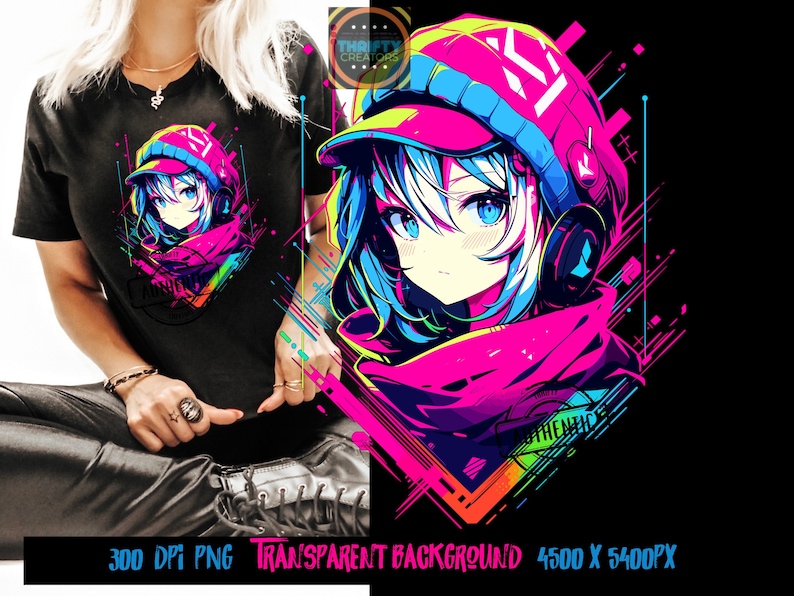 Anime transparent png file Streetwear shirt Mashup for direct to film, print on demand, sublimation designs.Design anime, japanese anime png.  Copyright Thrifty Creators