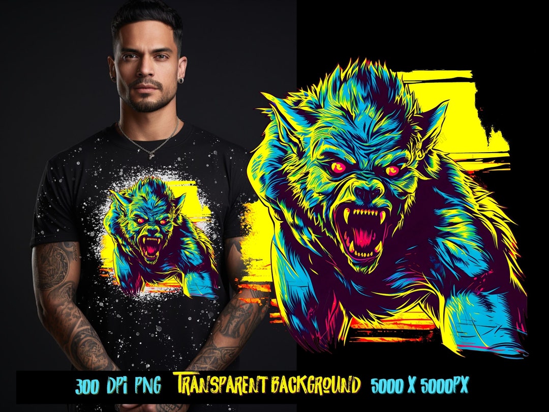 Colorful Werewolf PNG, Urban Streetwear Sublimation Design (digital ...
