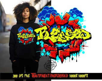Blessed Graffiti PNG, Christian Urban T-Shirt Design