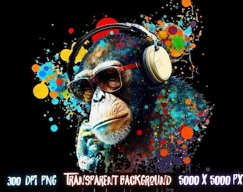 HipHop Monkey Colorful png for shirts and sublimation designs, sublimation png for shirt, neon sublimation, hip hop monkey png