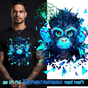 Shattered Monkey png design for t-shirt designs, Dtf designs and sublimation - Thrifty Creators Original Design 2.8.2024