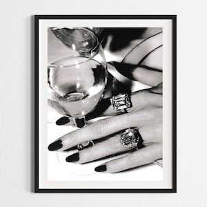 Vintage fashion poster, black and white vintage makeup poster, fashion poster, luxury fashion print, fashion wall art, Diamonds jewellery