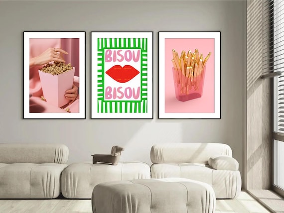 Set of 3 Pink Popcorn, Bisou Bisou & Pink French Fries