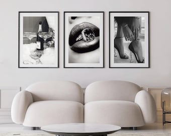 Luxury Heels Fashion Prints - Set of 3 B&W Art (Digital Download