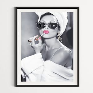 Vintage makeup fashion poster, black and white, feminist, vintage woman poster, luxury fashion print, old hollywood. vintage makeup print