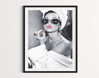 Vintage Woman Makeup Poster: Black and White Fashion Print (Digital Download)
