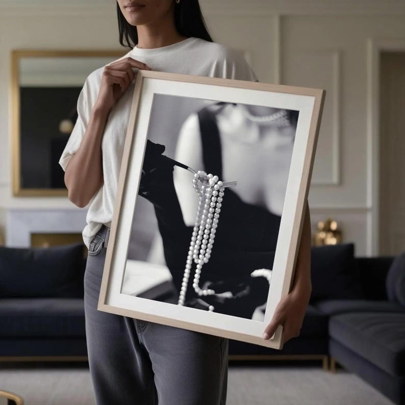 Vintage Fashion Print: Black and White Pearls Photo (Digital Download) image 5