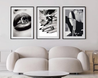 Luxury Fashion Prints Set: Diamonds, Pearls, Lips (Digital Download)