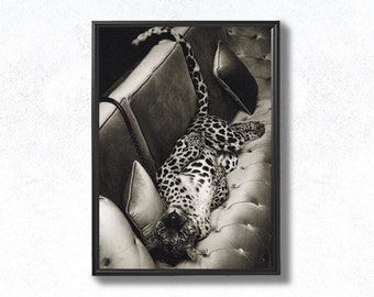Vintage leopard poster, fashion poster, luxury print, luxury leopard print, vintage black and white fashion poster
