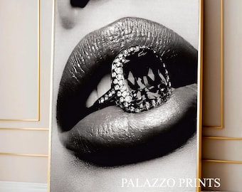 Impresión de diamantes de moda vintage: Arte mural de lujo en blanco y negro (descarga digital)