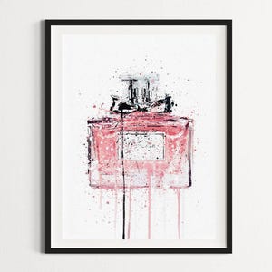 Vintage pink perfume bottle poster, fashion poster, luxury print, luxury perfume print, vintage perfume bottle, pink perfume painting art