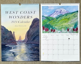 2024 West Coast Wonders Watercolor Calendar – 10x15" Hand Painted Scenes of Oregon, California, & Washington