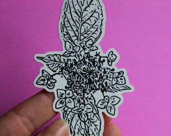 Hortensien Blumen Sticker - Minimalistische Blume - schwarz weiß - matter Aufkleber - detailreich