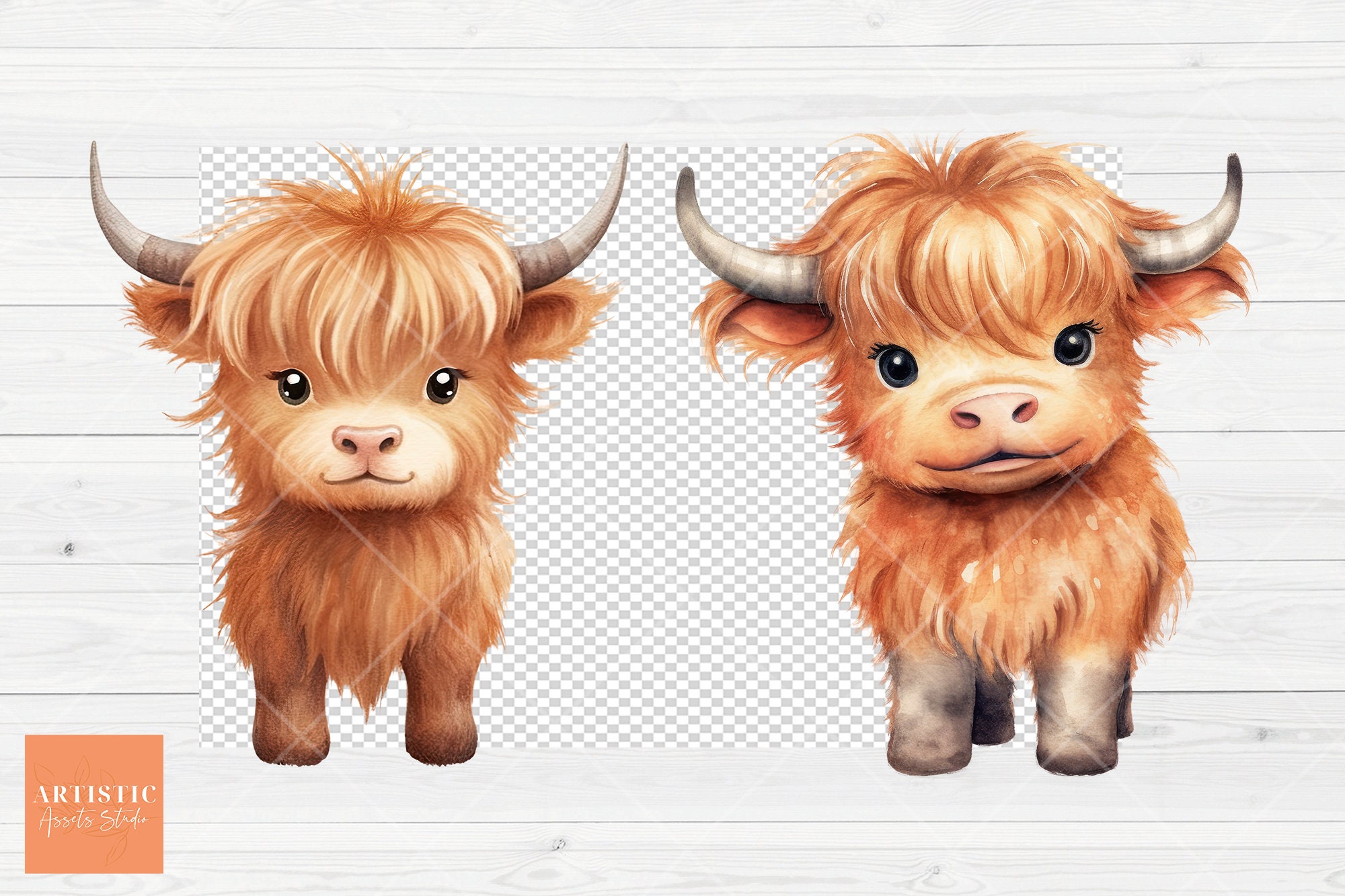 Cute Baby Highland Cow Watercolor Clipart Farm Animal PNG Baby Shower ...