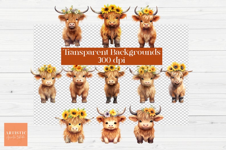 Cute Baby Highland Cow With Flower Crowns | Watercolor Clipart | Boho ...