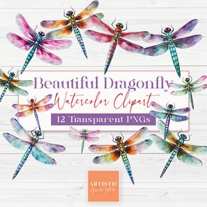 Beautiful Dragonflies | Watercolor Dragonfly Clipart | Insect PNG | Garden Bugs | Commercial Use Clipart | Instant Download