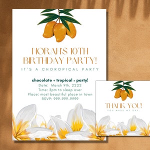 editable tropical birthday party invitation, printable template, instant download, kids birthday party, birthday invitation, tropical mango