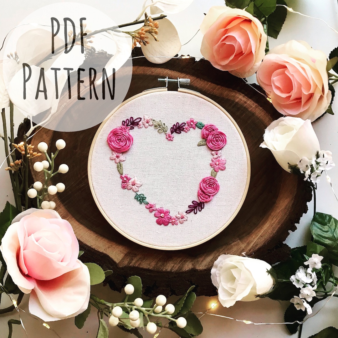 Floral Heart - Hand Embroidery Beginner Step by Step Pattern | PDF ...