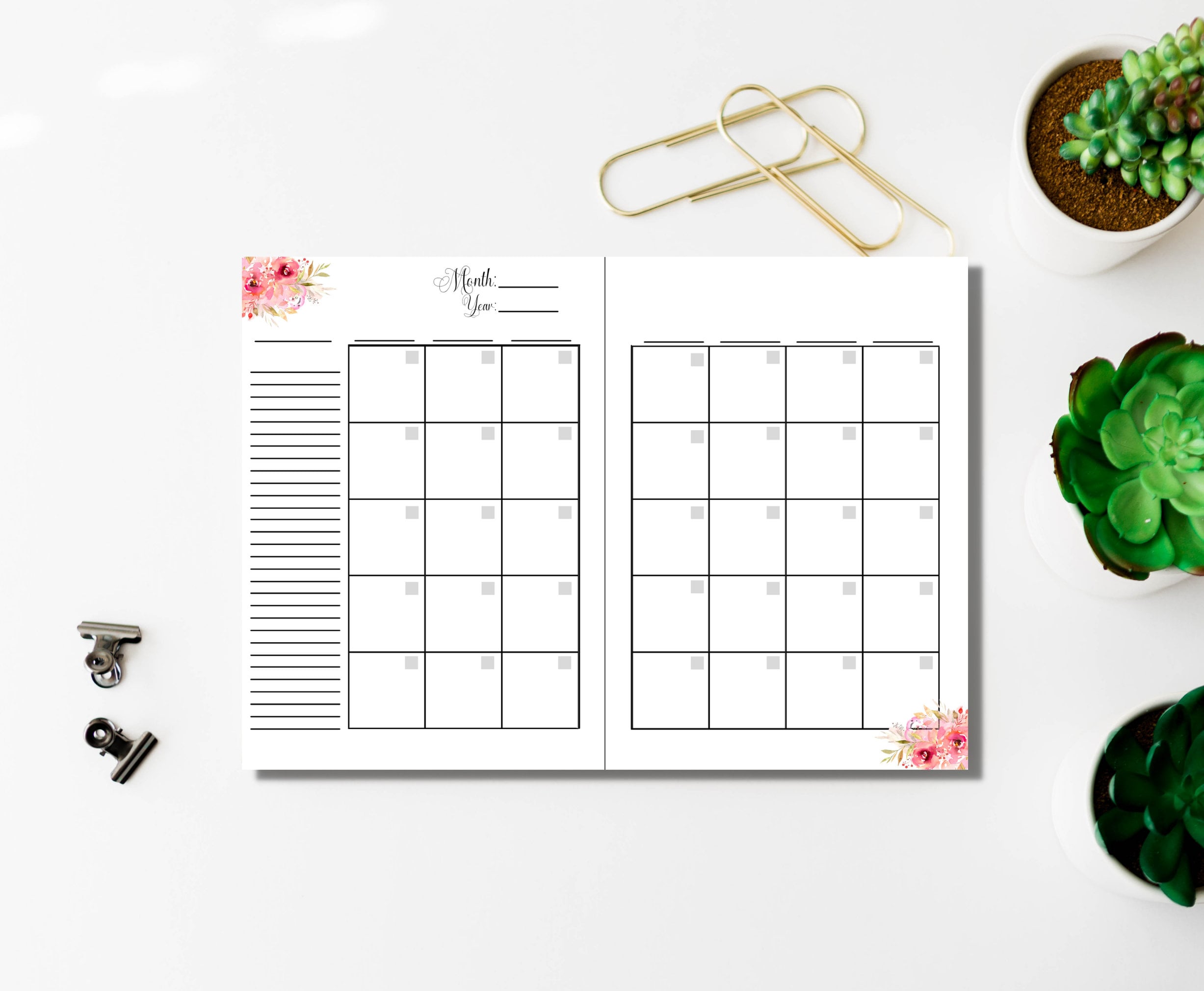 Printable A5 Floral Monthly Calendar Non-dated Instant - Etsy