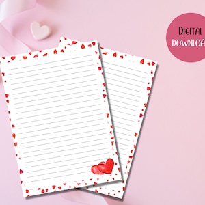 Corazón imprimible día de San Valentín / carta de aniversario escribiendo papel de papelería conjunto de 3, descarga instantánea, descarga digital, carta de San Valentín