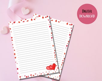 Printable heart valentines day/ anniversary letter writing stationery paper set of 3, instant download, digital download, valentine letter