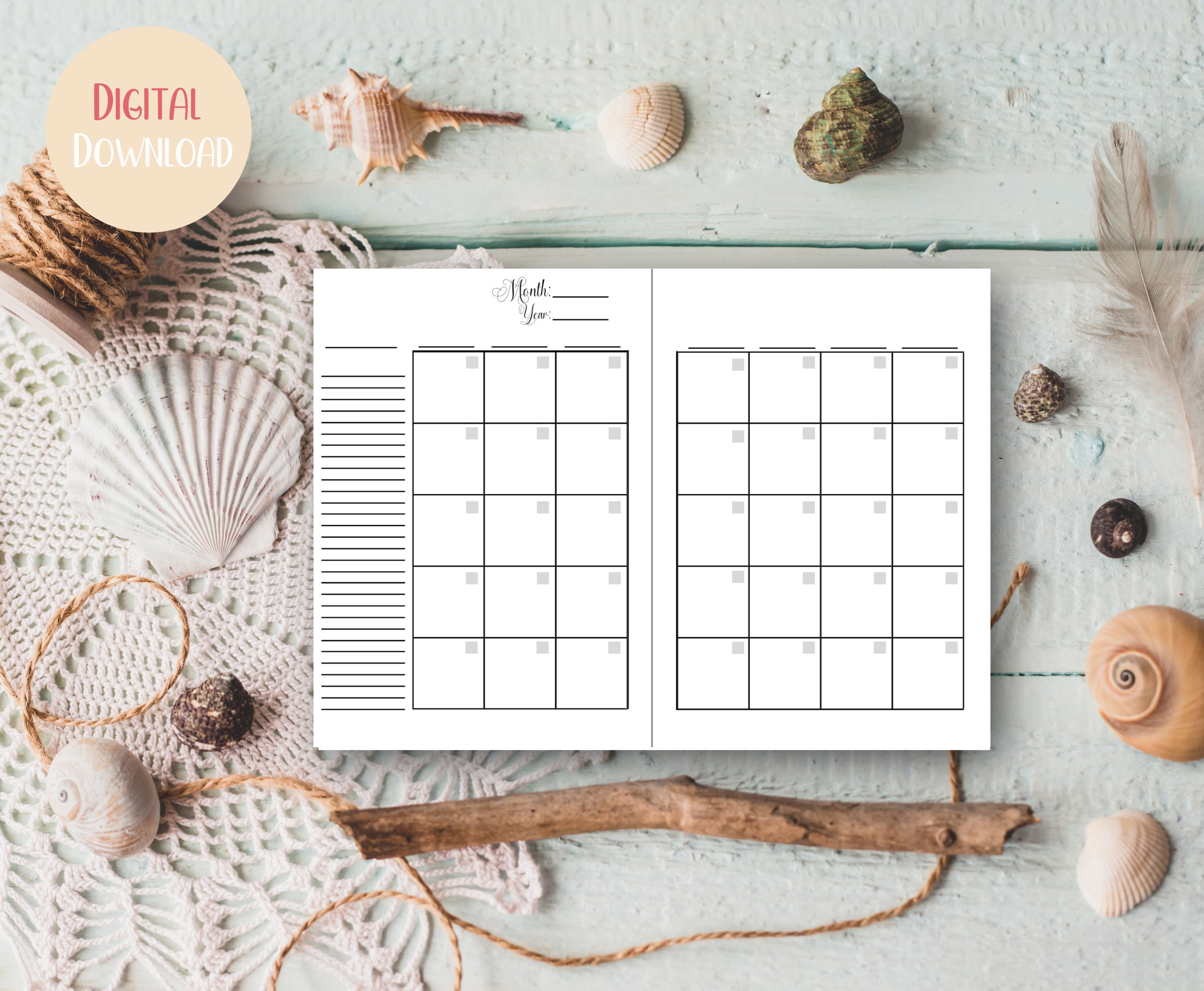 Printable A5 Floral Monthly Calendar Non-dated Instant - Etsy
