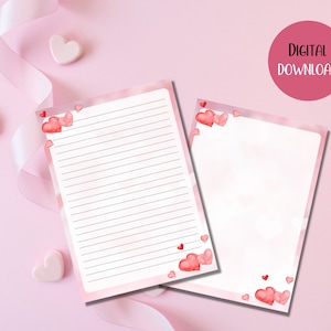 Imprimible lindo día de San Valentín, juego de papel de escritura de cartas del día de aniversario de 2, descarga instantánea, descarga digital, papelería del día de San Valentín