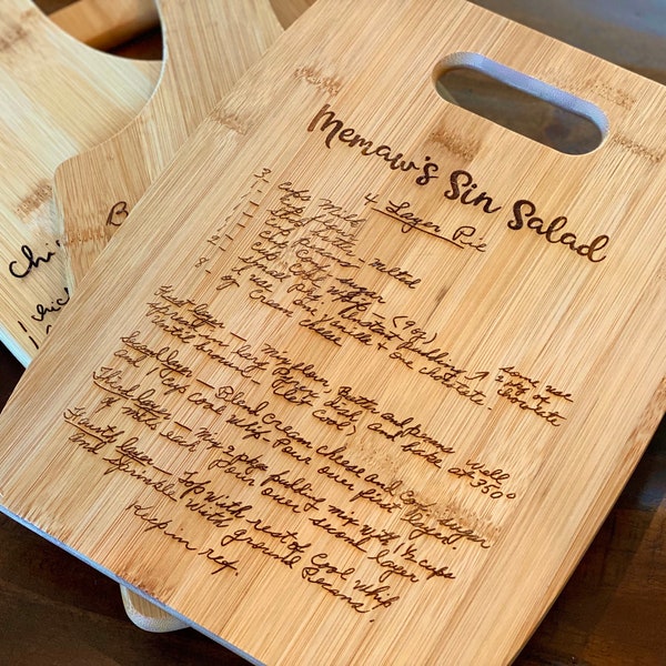 Recipe Cutting Board - Personalized Handwritten Engraved Bamboo Cutting Board - Upload Your Own Recipe - Multiple Sizes