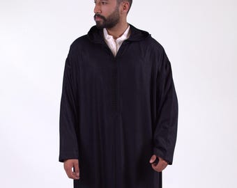 Hooded Moroccan Thobe for Men Mlifa Black