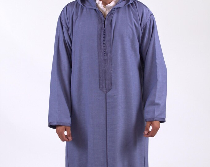 Hooded Moroccan Thobe for Men Linen Grey