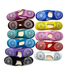 Handgemaakte leren babouche – Marokkaanse babouche-slippers voor dames | Marokkaanse muiltjes | Biologische baboucheschoenen | Marokkaanse schoenen dames