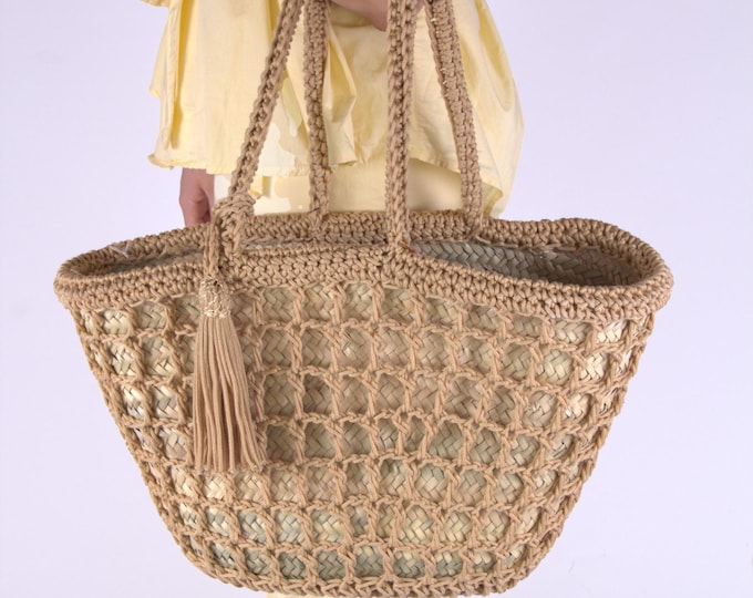 Boho Macramé Moroccan Straw Tote
