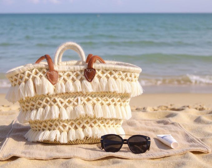 Ivory Cascade Straw Tote