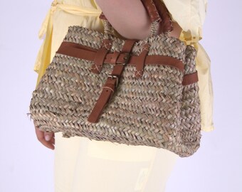 Moroccan Straw Bag with Leather Handles