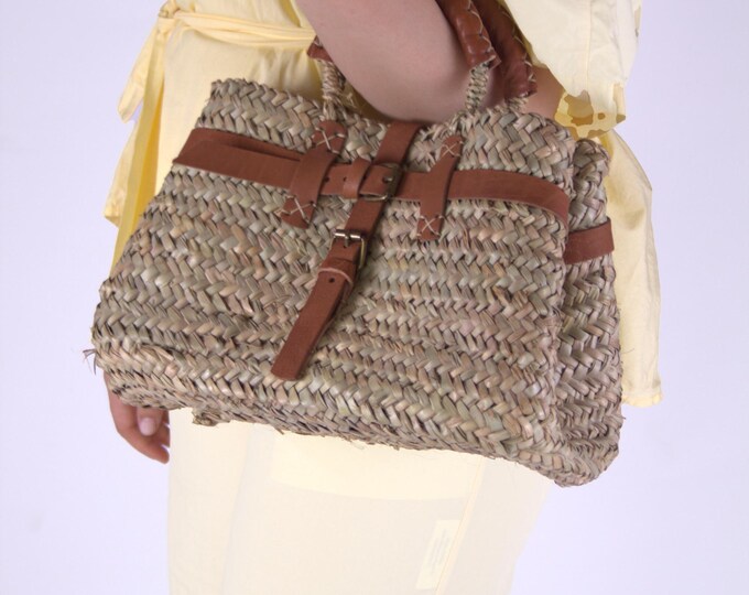 Moroccan Straw Bag with Leather Handles