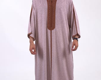 Moroccan Thobe for men Linen Brown Handmade