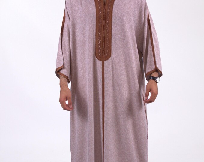 Moroccan Thobe for men Linen Brown Handmade