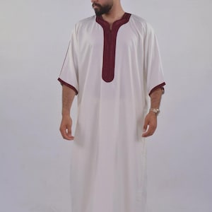 Ikaf Moroccan Thobe for Men – Everyday Wear Gandoura with Sfifa Embroidery | White, Garnet, Gold, Blue, Green, Beige & More