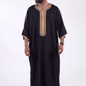 Moroccan Thobe for Men Gabardine | Traditional Embroidered Eid Gandoura | Handmade Jubba | White and Gold, Grey, Black and Gold, Rose