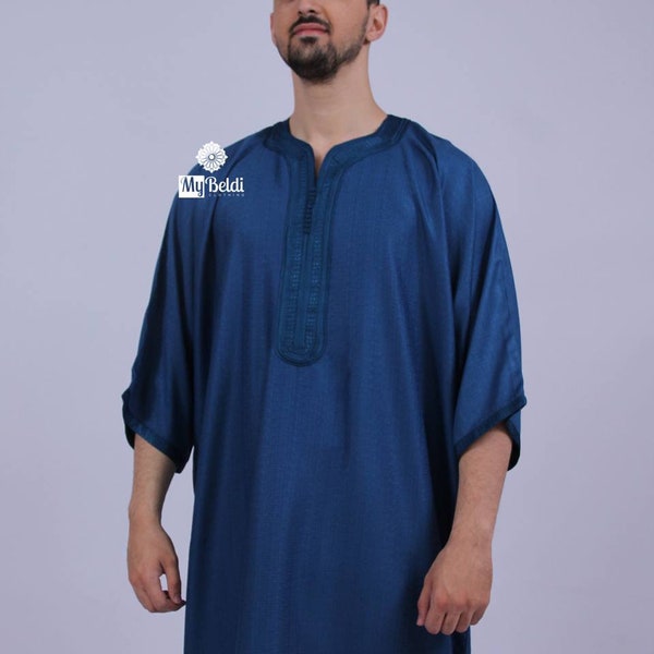 Caftan pour homme en lin - Bleu Marine