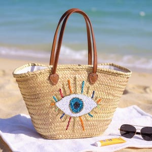 Straw Bag Aura – Handwoven Moroccan Tote with Leather Straps, Moroccan Straw bag for Beach, Market & Everyday Use