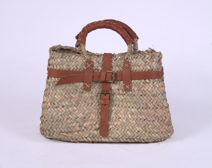 Moroccan Straw Bag with Leather Handles