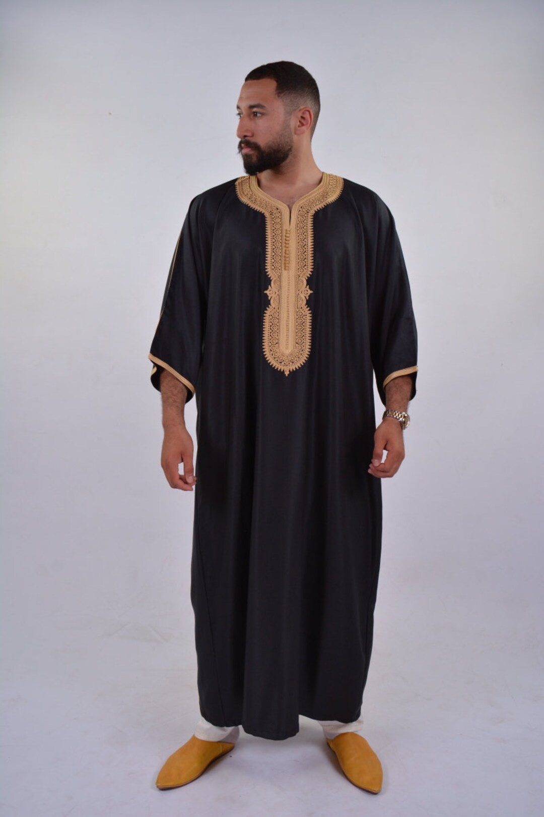 Moroccan Cotton Blend Off White Cream 3-Quarter Sleeve